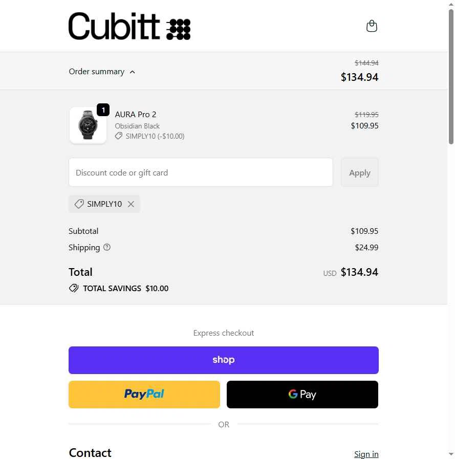 Cubitt checkout page showing Cubitt coupon code box | Screenshot taken by SimplyCodes community member on Dec 29, 2025
