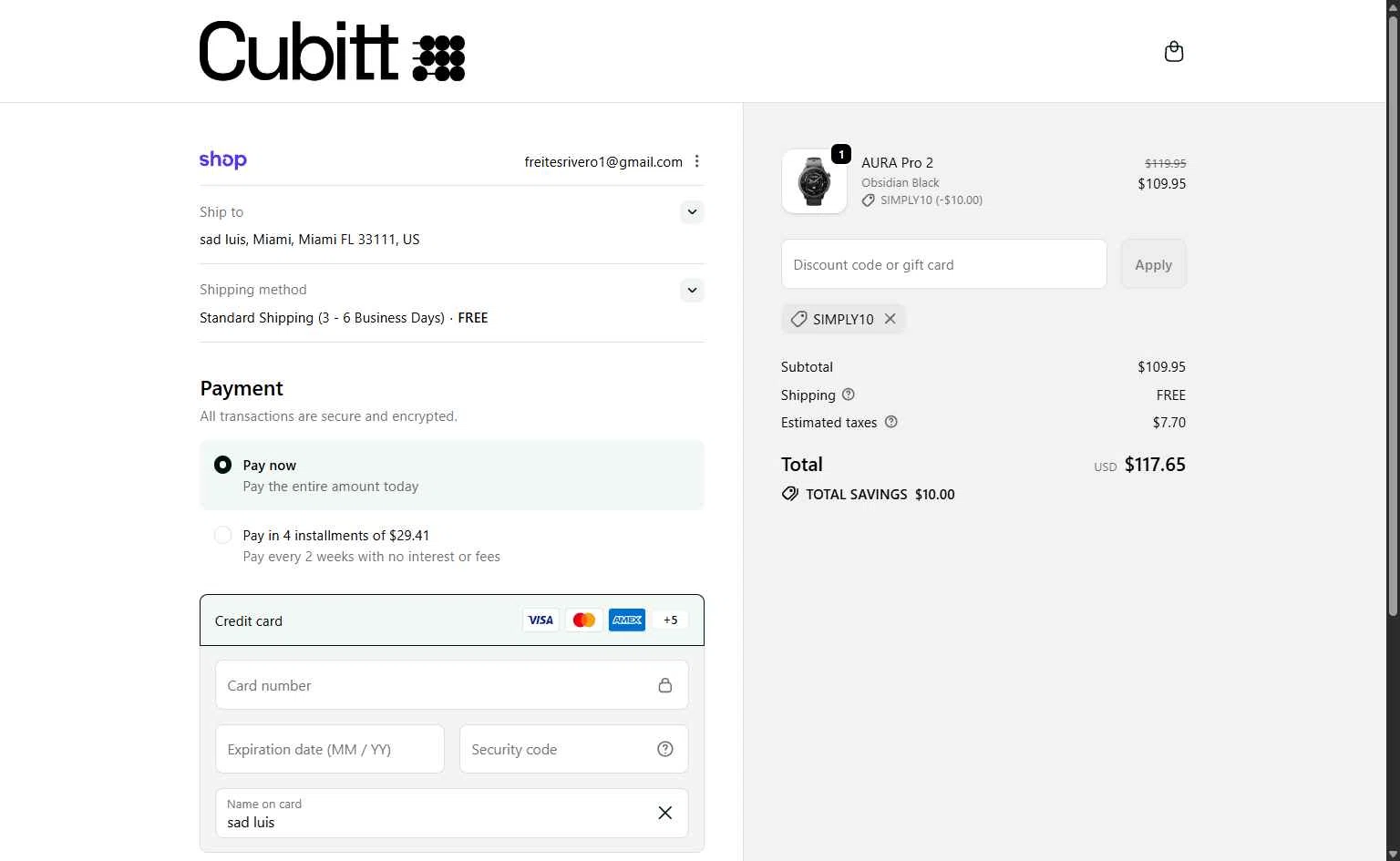 Cubitt checkout page showing Cubitt coupon code box | Screenshot taken by SimplyCodes community member on Dec 29, 2025