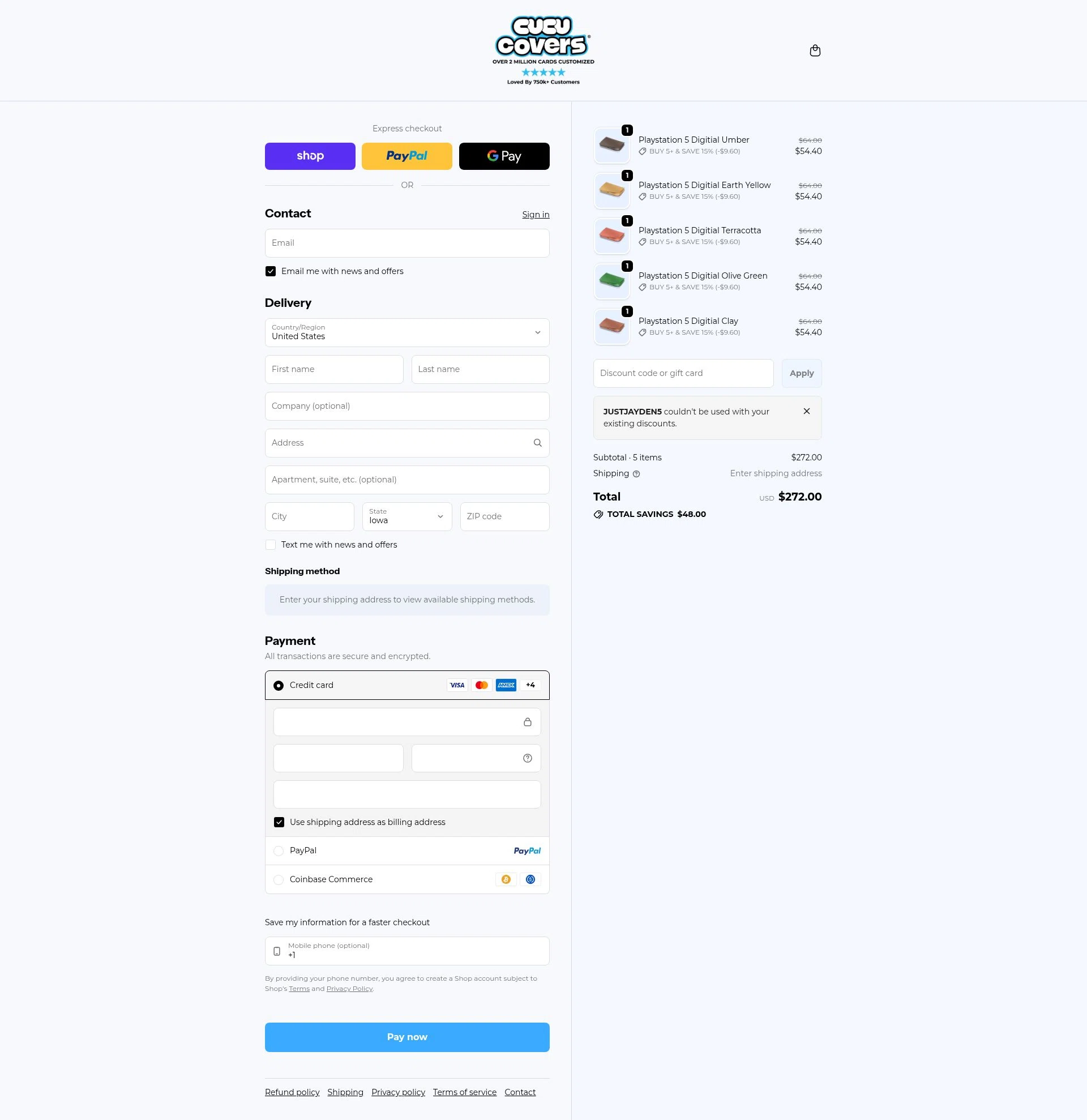 CUCU Covers checkout page showing CUCU Covers discount code box | Screenshot taken by SimplyCodes community member on Feb 11, 2026