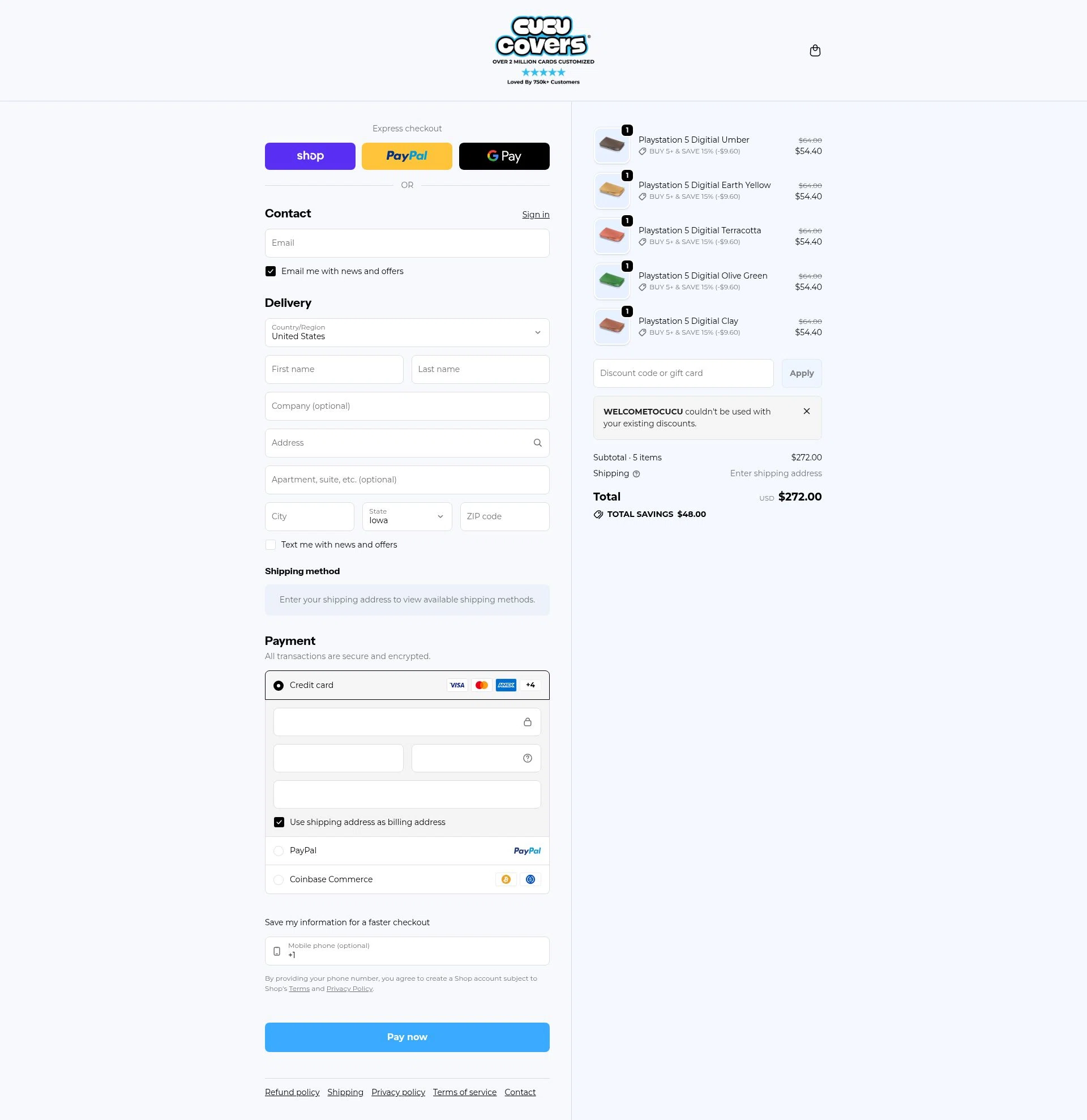CUCU Covers checkout page showing CUCU Covers discount code box | Screenshot taken by SimplyCodes community member on Feb 11, 2026