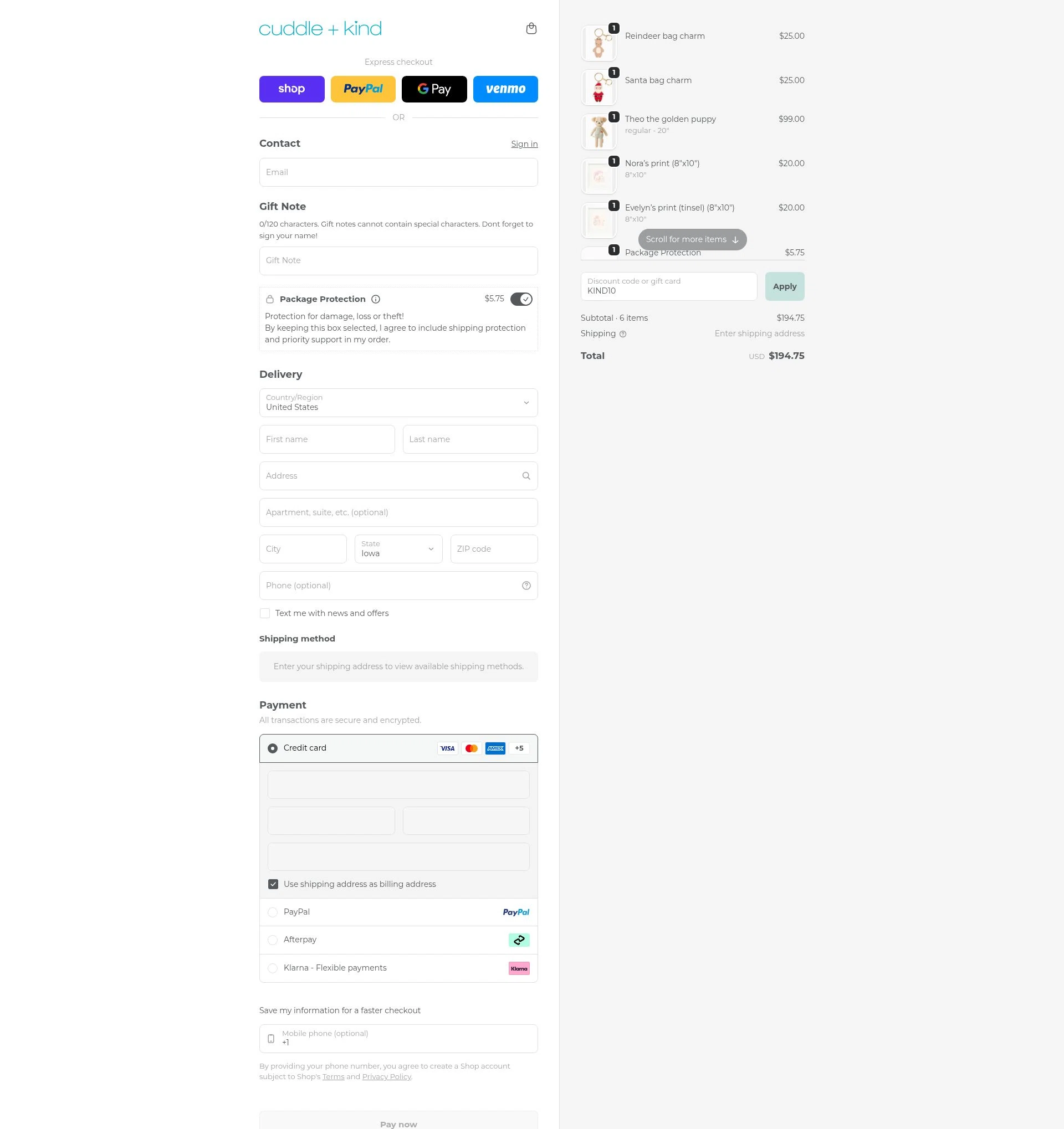 Cuddle+Kind checkout page showing Cuddle+Kind promo code box | Screenshot taken by SimplyCodes community member on Feb 4, 2026