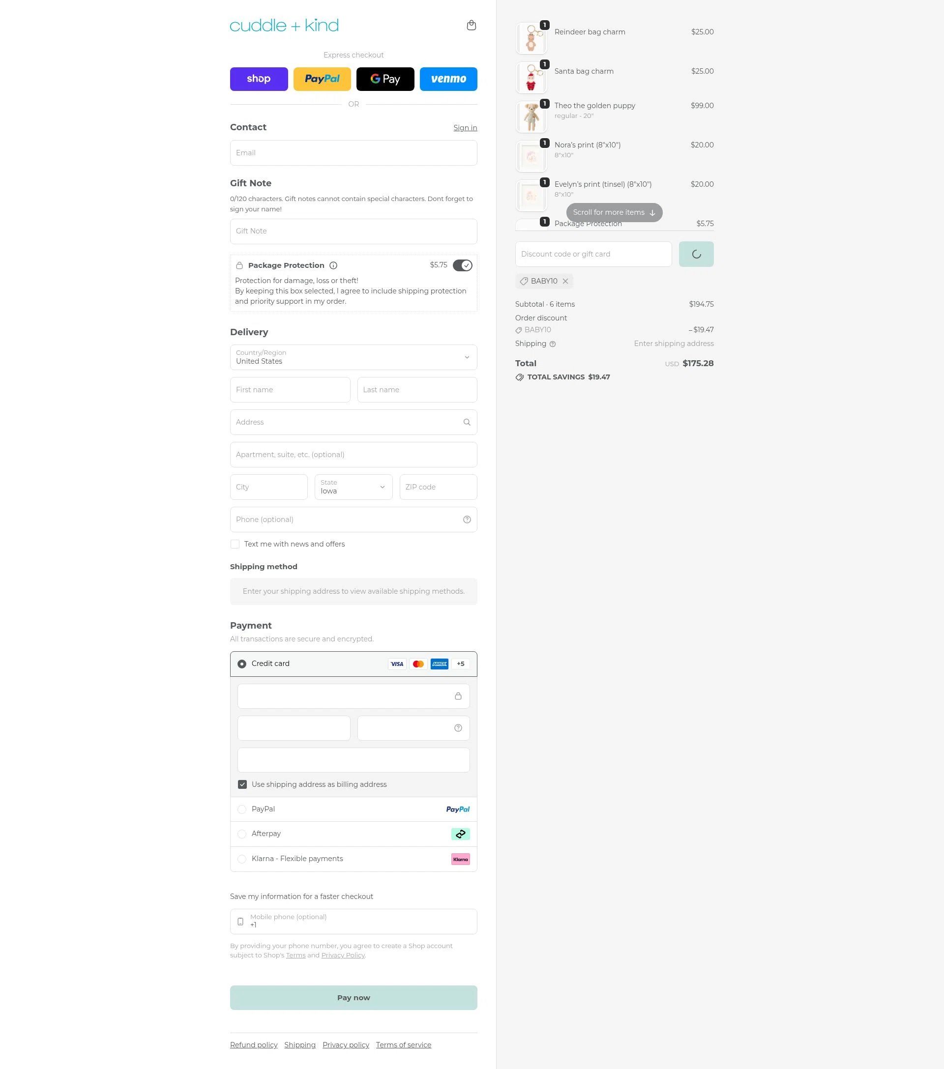 Cuddle+Kind checkout page showing Cuddle+Kind promo code box | Screenshot taken by SimplyCodes community member on Feb 4, 2026