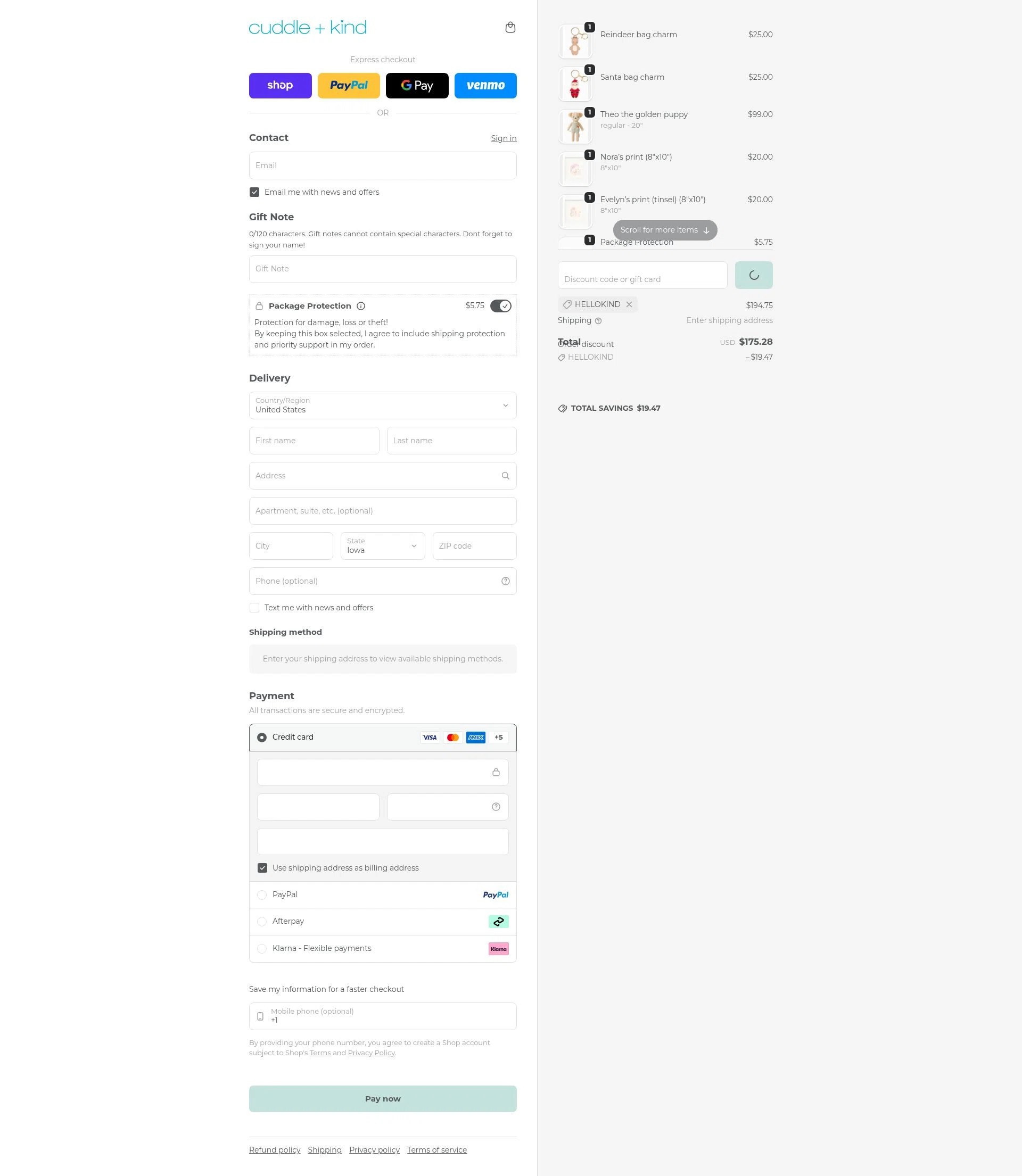 Cuddle+Kind checkout page showing Cuddle+Kind promo code box | Screenshot taken by SimplyCodes community member on Jan 31, 2026