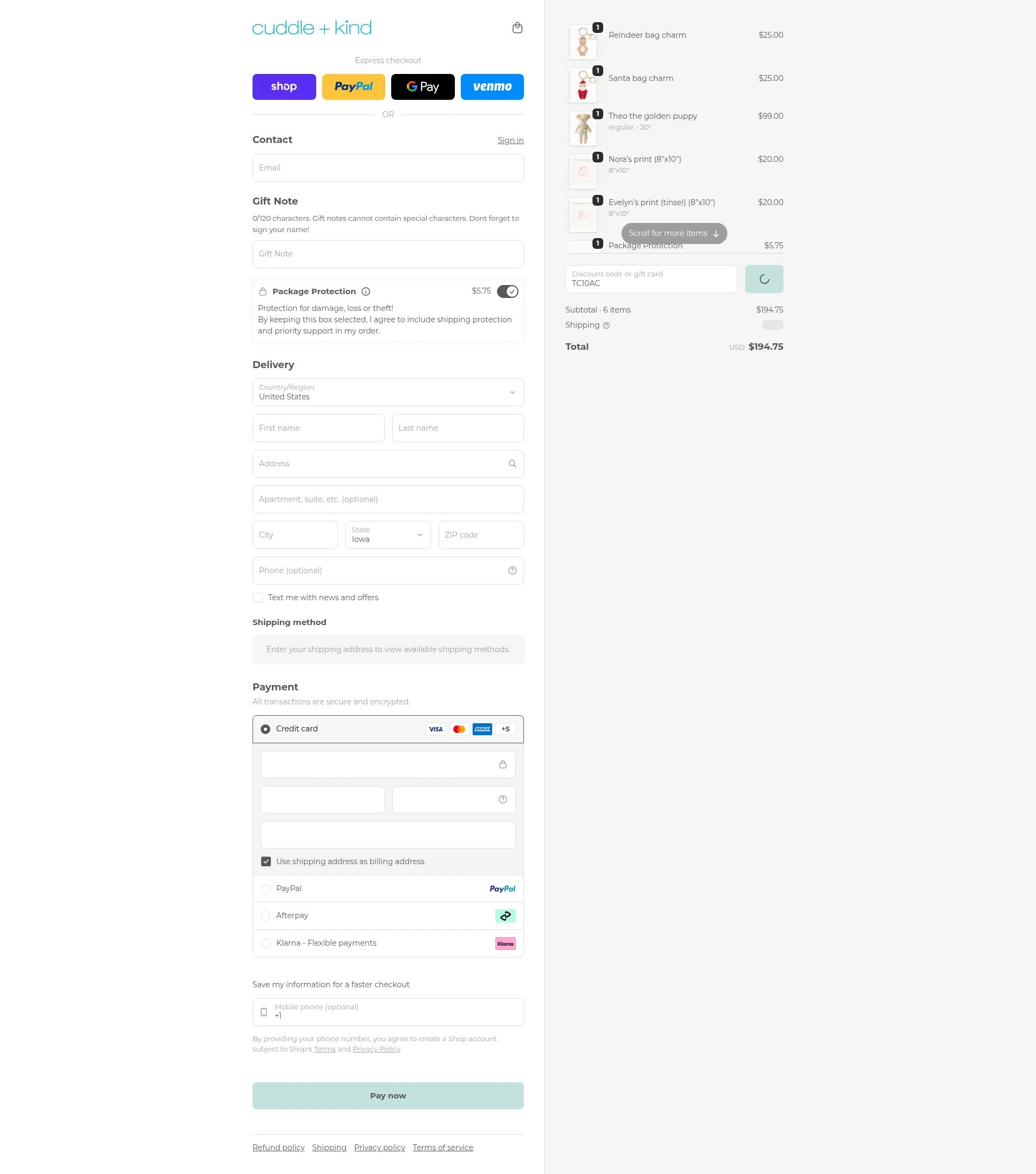 Cuddle+Kind checkout page showing Cuddle+Kind promo code box | Screenshot taken by SimplyCodes community member on Feb 4, 2026