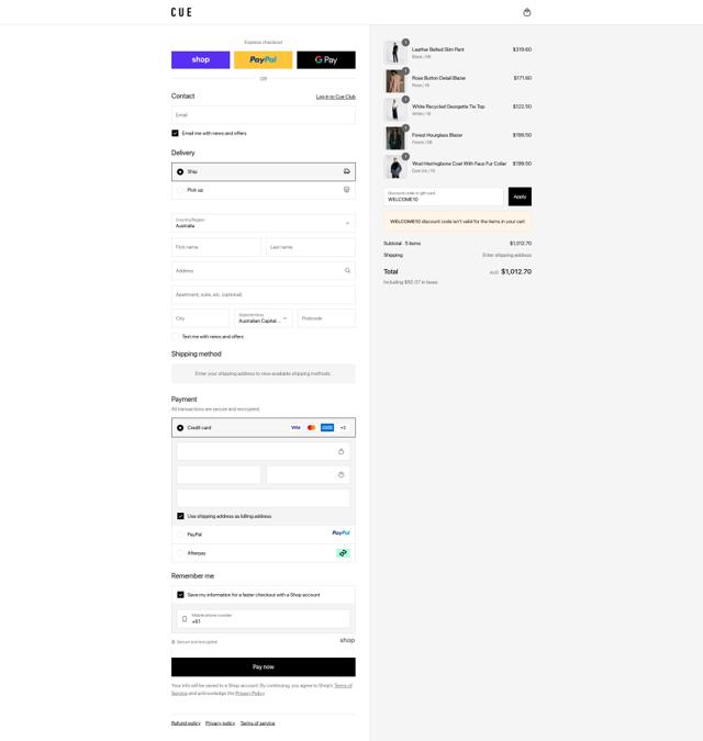 Cue checkout page showing Cue promo code box | Screenshot taken by SimplyCodes community member on Sep 10, 2025