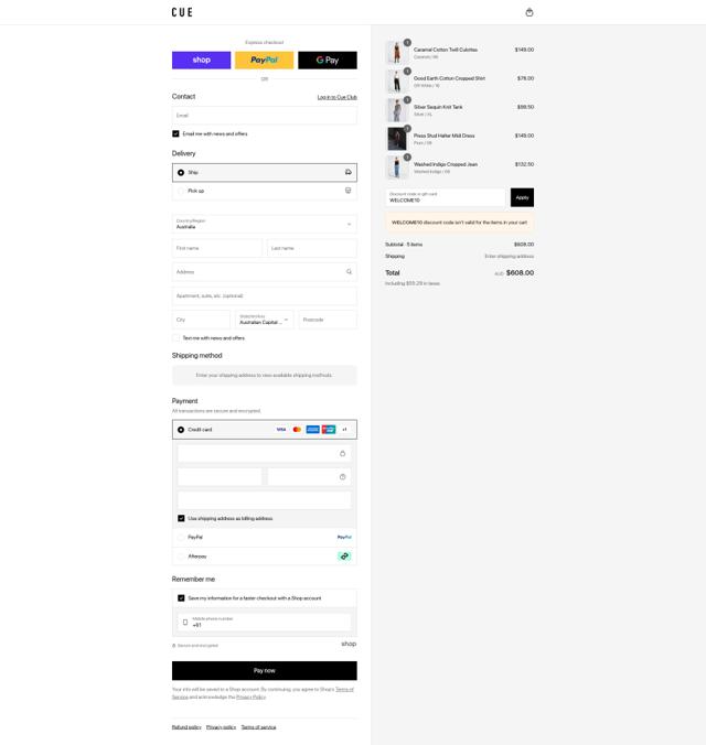 Cue checkout page showing Cue promo code box | Screenshot taken by SimplyCodes community member on Sep 6, 2025