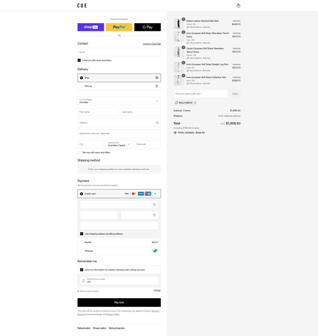 Cue checkout page showing Cue promo code box | Screenshot taken by SimplyCodes community member on Aug 20, 2025
