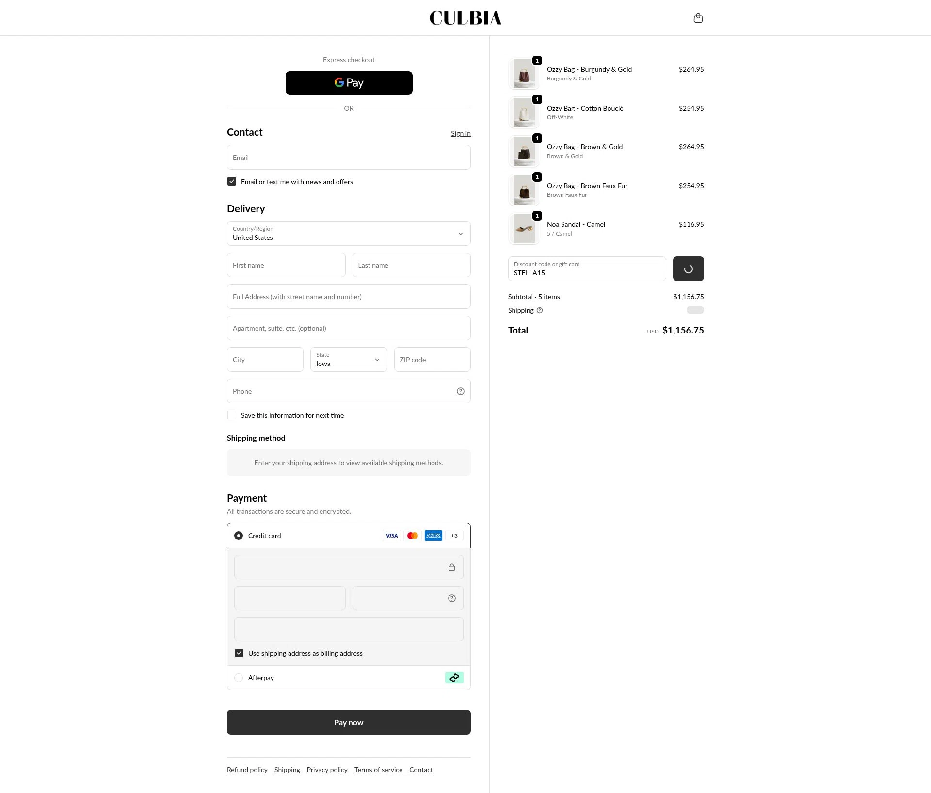 Culbia checkout page showing Culbia discount code box | Screenshot taken by SimplyCodes community member on Feb 18, 2026