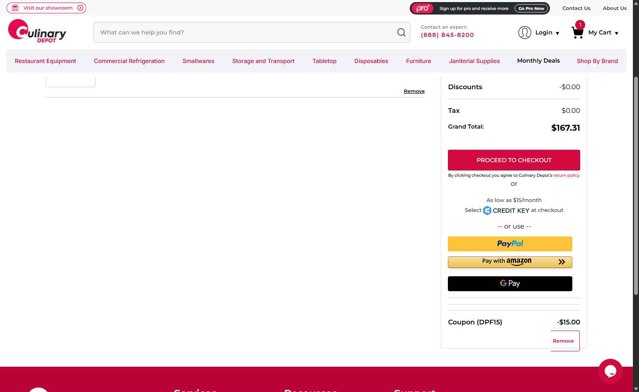Culinary Depot checkout page showing Culinary Depot coupon code box | Screenshot taken by SimplyCodes community member on Aug 6, 2025