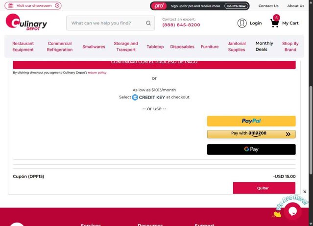Culinary Depot checkout page showing Culinary Depot coupon code box | Screenshot taken by SimplyCodes community member on Jul 24, 2025