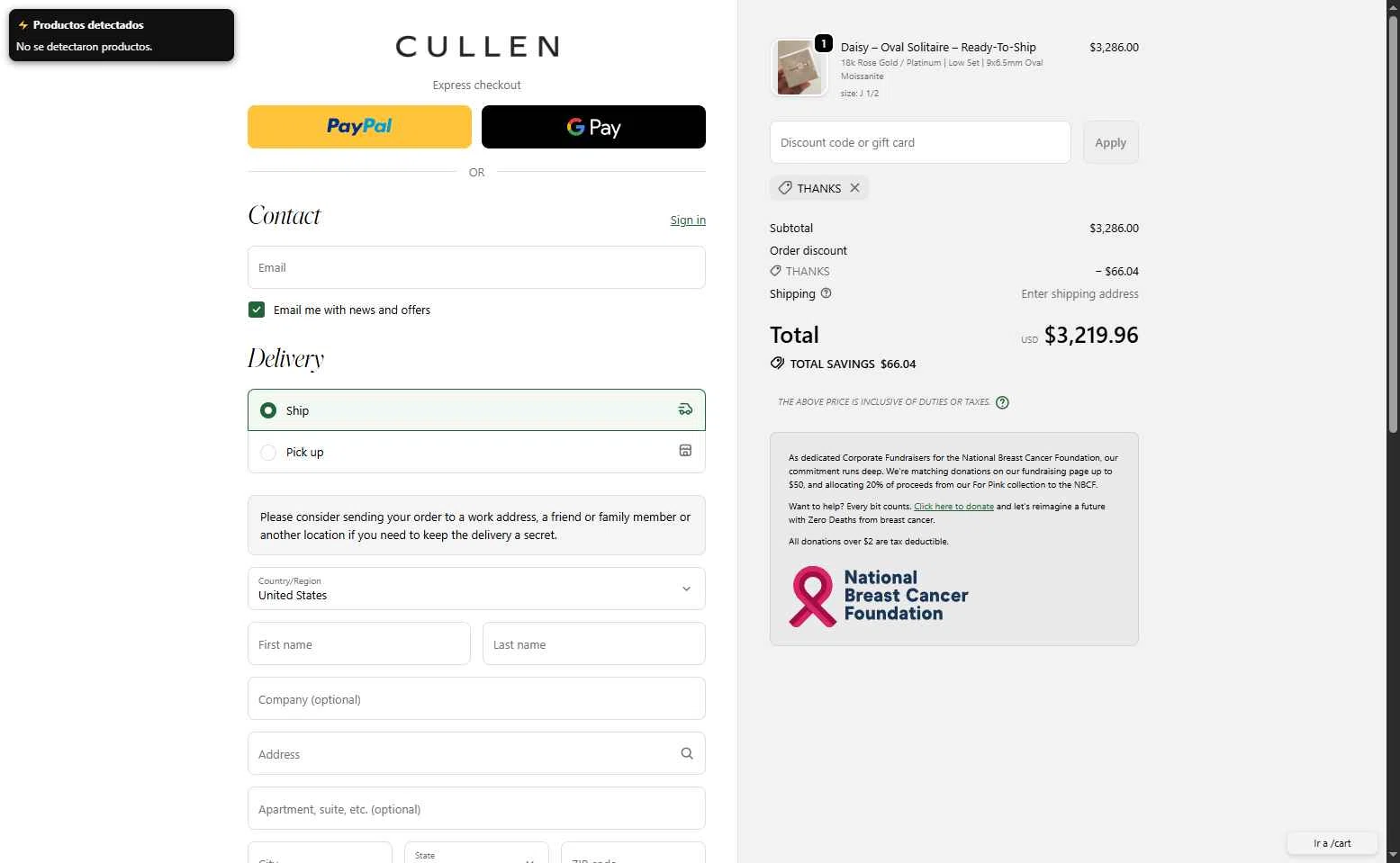 Cullen Jewellery checkout page showing Cullen Jewellery discount code box | Screenshot taken by SimplyCodes community member on Oct 21, 2025