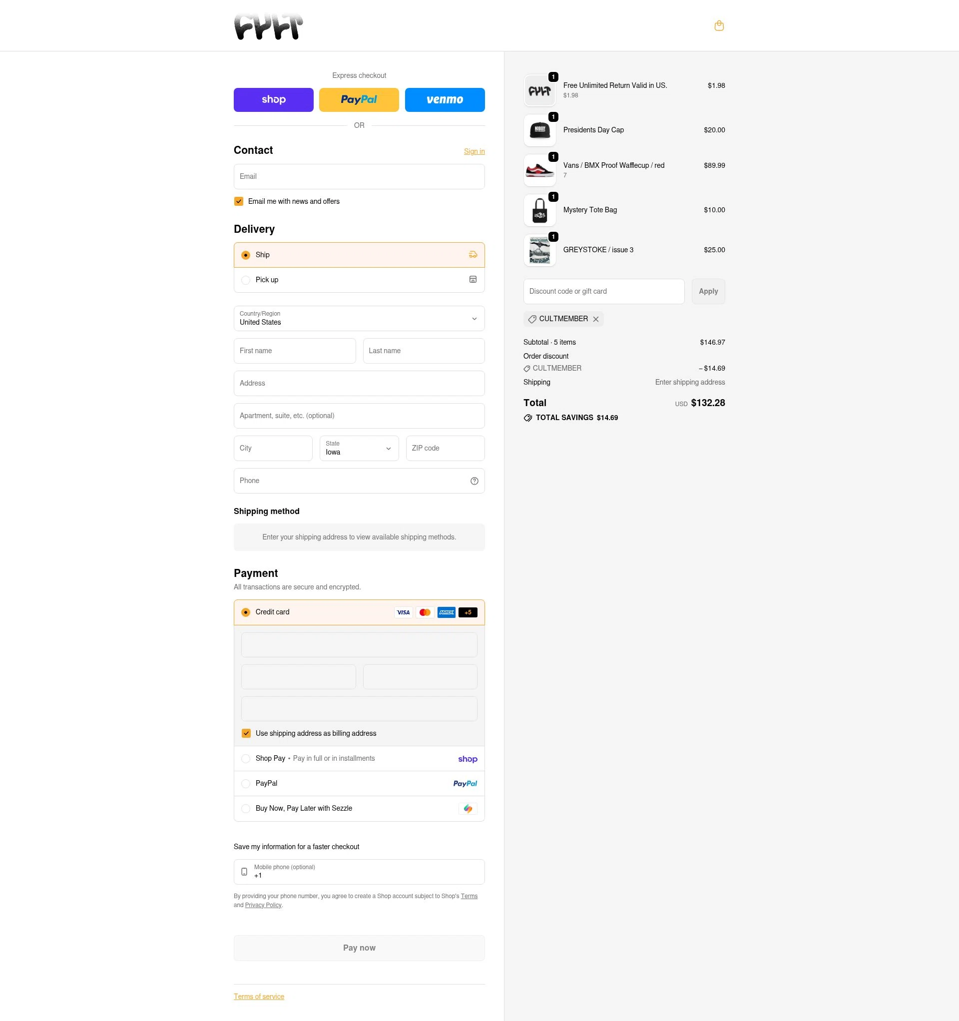 Cult checkout page showing Cult discount code box | Screenshot taken by SimplyCodes community member on Feb 18, 2026