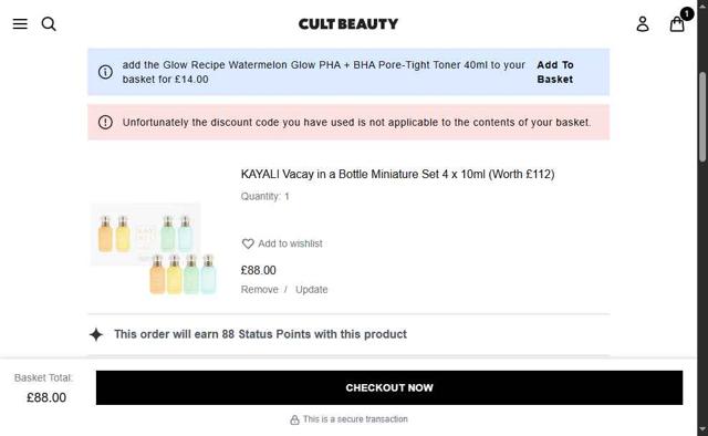 Cult Beauty checkout page showing Cult Beauty promo code box | Screenshot taken by SimplyCodes community member on May 22, 2025