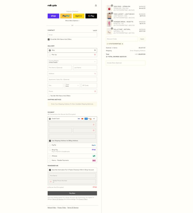 Cult Gaia checkout page showing Cult Gaia promo code box | Screenshot taken by SimplyCodes community member on Aug 28, 2025