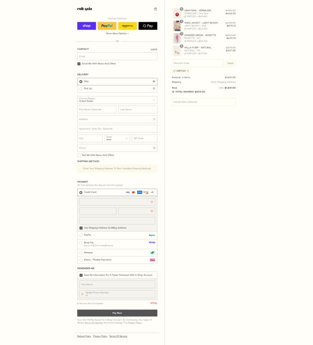 Cult Gaia checkout page showing Cult Gaia promo code box | Screenshot taken by SimplyCodes community member on Aug 28, 2025