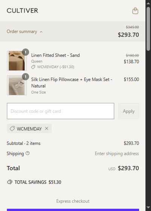 Cultiver checkout page showing Cultiver discount code box | Screenshot taken by SimplyCodes community member on May 22, 2025
