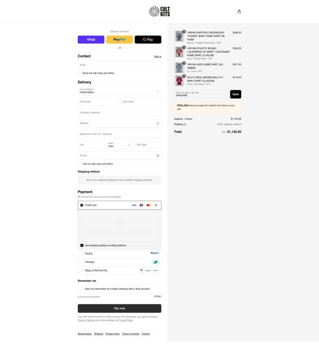 Cult Kits checkout page showing Cult Kits discount code box | Screenshot taken by SimplyCodes community member on Sep 14, 2025