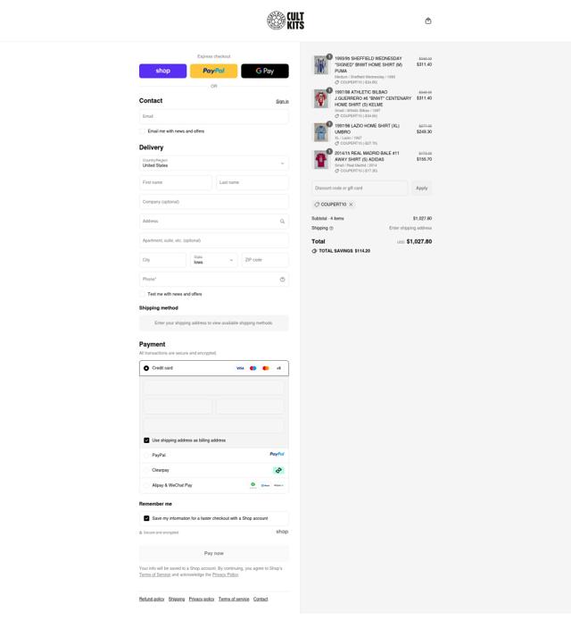 Cult Kits checkout page showing Cult Kits discount code box | Screenshot taken by SimplyCodes community member on Sep 10, 2025