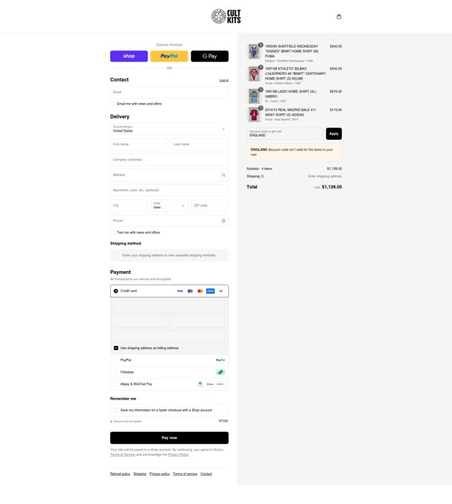 Cult Kits checkout page showing Cult Kits discount code box | Screenshot taken by SimplyCodes community member on Aug 29, 2025