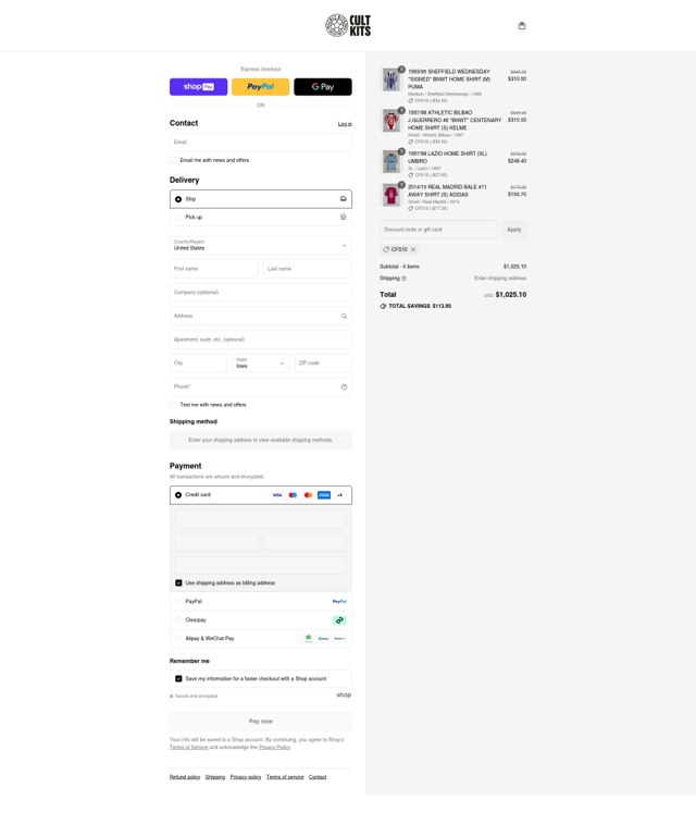 Cult Kits checkout page showing Cult Kits discount code box | Screenshot taken by SimplyCodes community member on Aug 25, 2025