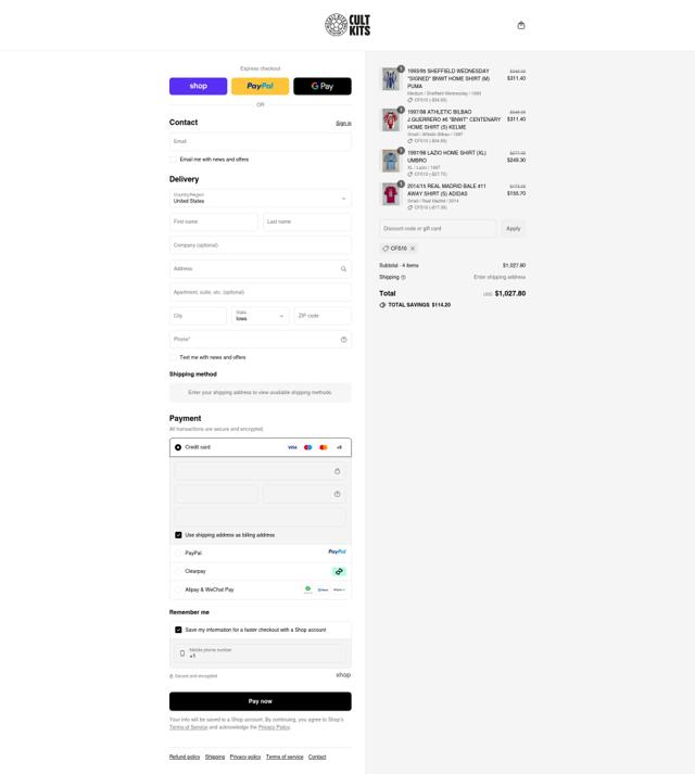 Cult Kits checkout page showing Cult Kits discount code box | Screenshot taken by SimplyCodes community member on Sep 14, 2025
