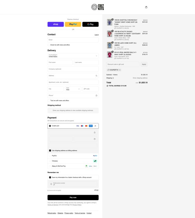 Cult Kits checkout page showing Cult Kits discount code box | Screenshot taken by SimplyCodes community member on Aug 29, 2025