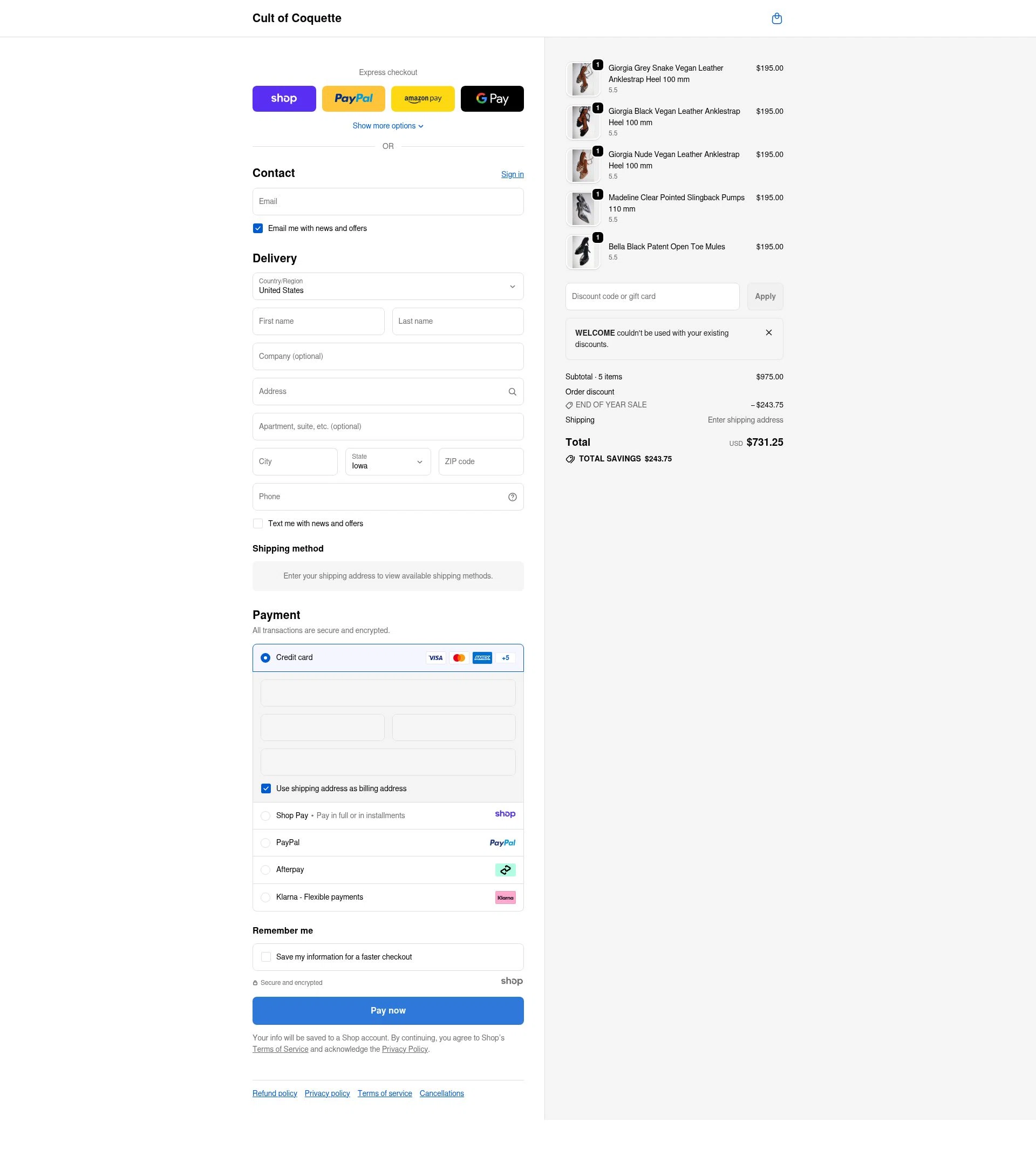 Cult of Coquette checkout page showing Cult of Coquette discount code box | Screenshot taken by SimplyCodes community member on Jan 2, 2026