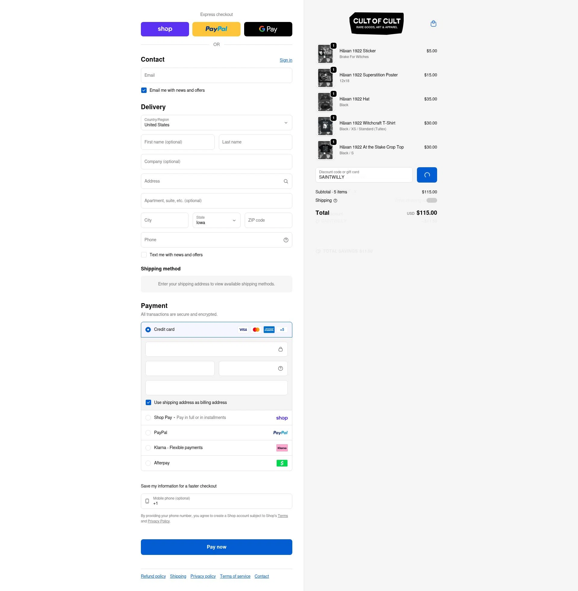 Cult of Cult checkout page showing Cult of Cult discount code box | Screenshot taken by SimplyCodes community member on Feb 13, 2026
