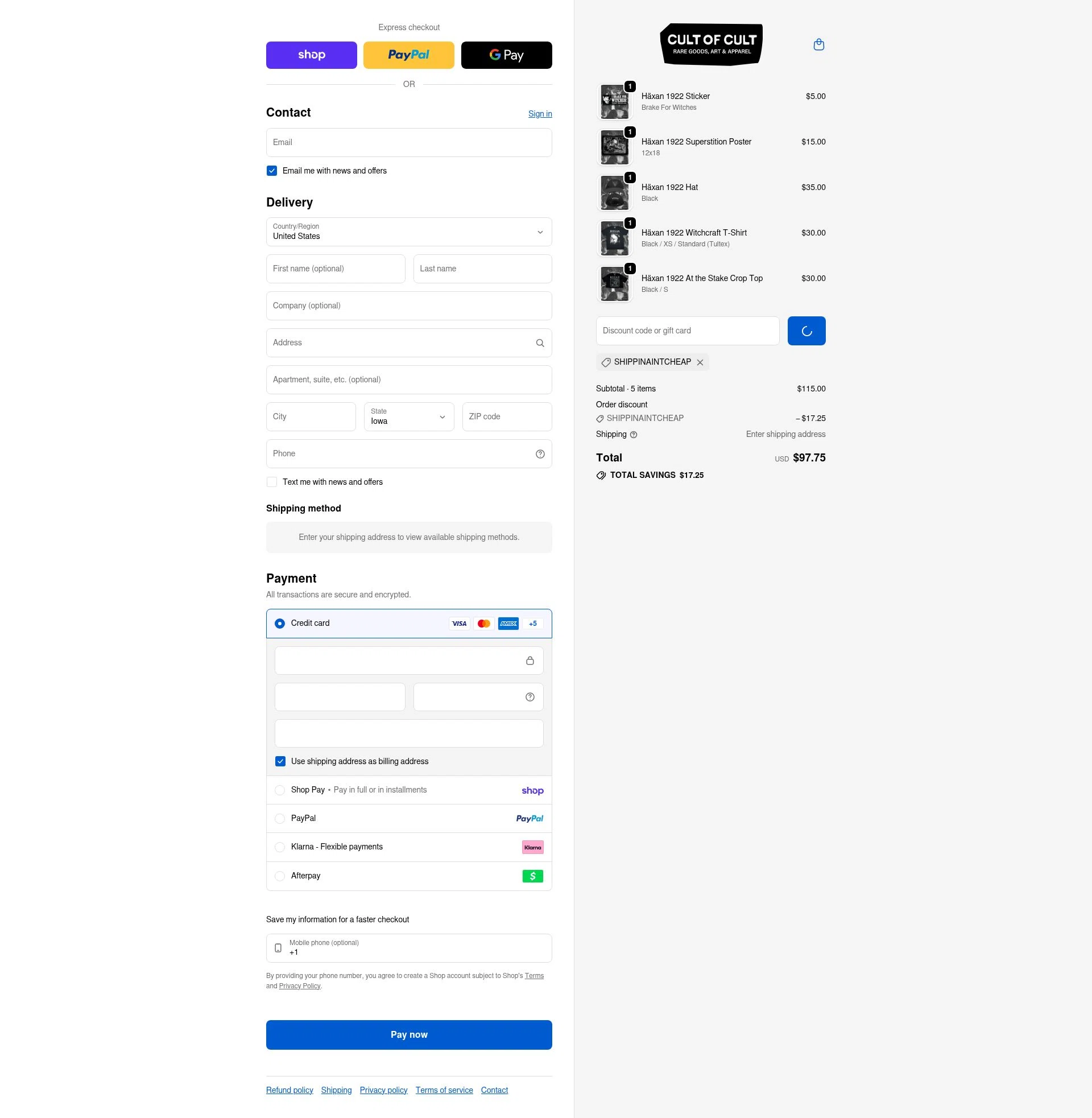 Cult of Cult checkout page showing Cult of Cult discount code box | Screenshot taken by SimplyCodes community member on Jan 31, 2026