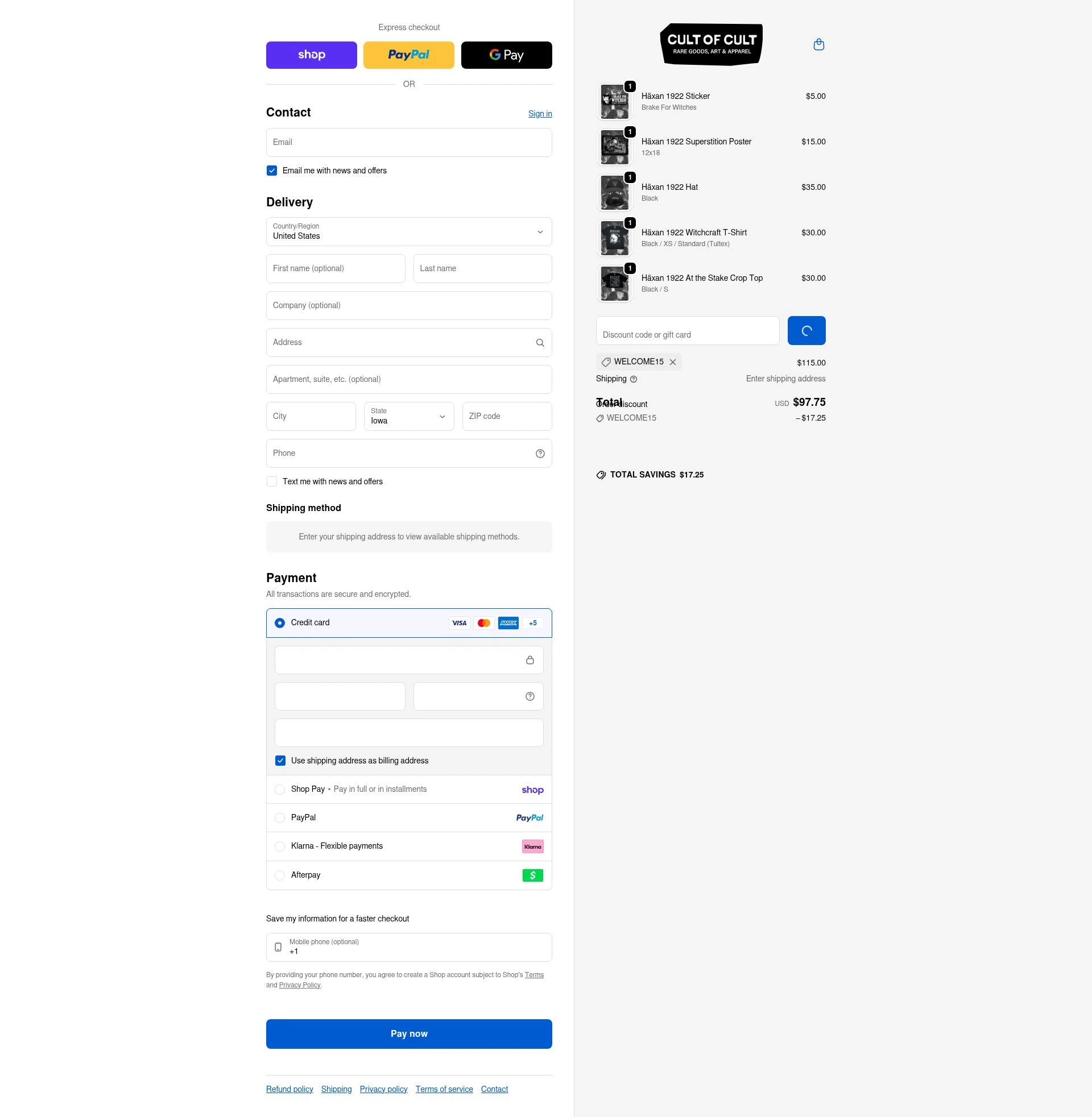 Cult of Cult checkout page showing Cult of Cult discount code box | Screenshot taken by SimplyCodes community member on Feb 13, 2026