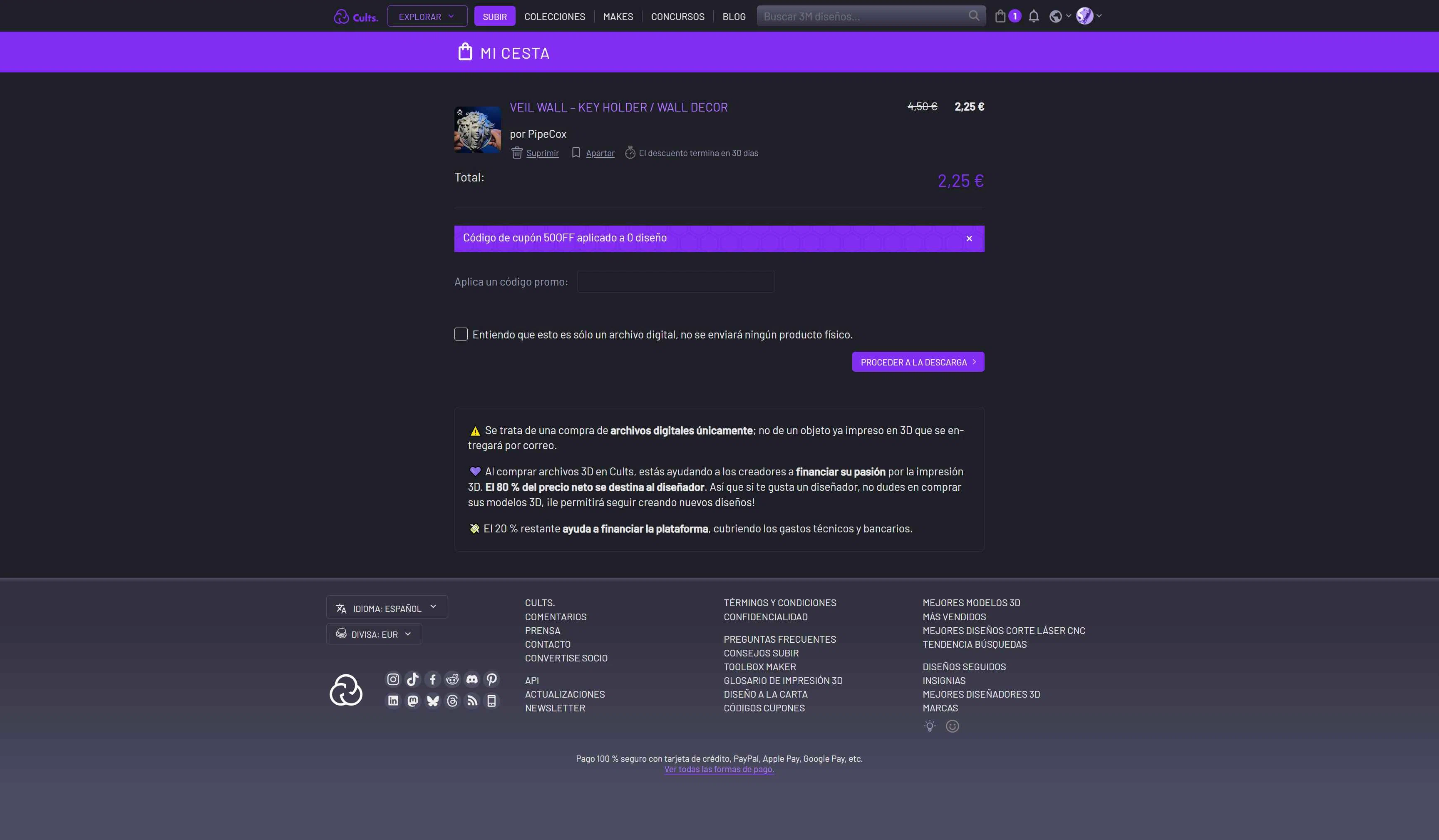 Cults checkout page showing Cults promo code box | Screenshot taken by SimplyCodes community member on Jan 20, 2026