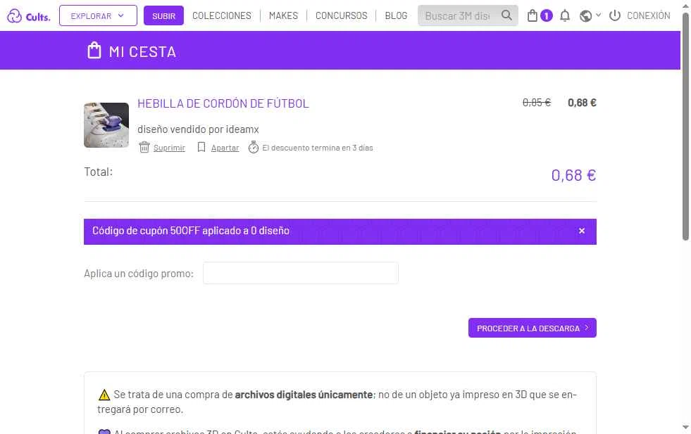 Cults checkout page showing Cults promo code box | Screenshot taken by SimplyCodes community member on Feb 6, 2026