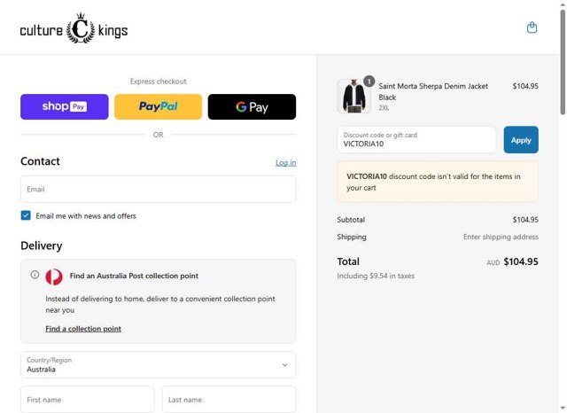Culture Kings checkout page showing Culture Kings promo code box | Screenshot taken by SimplyCodes community member on Jun 13, 2025