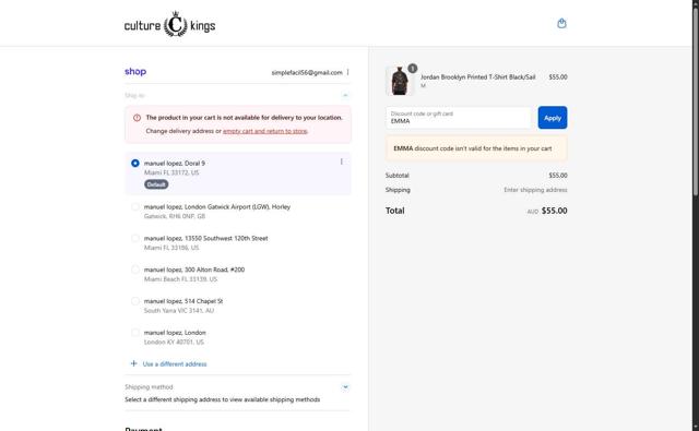 Culture Kings checkout page showing Culture Kings promo code box | Screenshot taken by SimplyCodes community member on Sep 5, 2025
