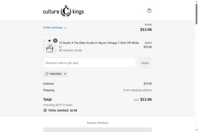 Culture Kings checkout page showing Culture Kings promo code box | Screenshot taken by SimplyCodes community member on Sep 5, 2025