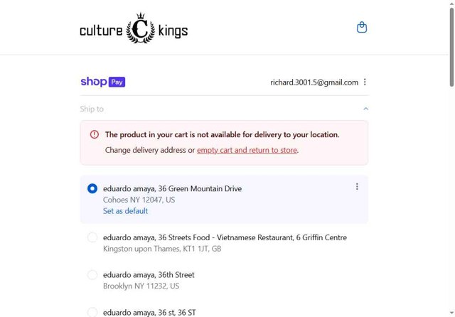 Culture Kings checkout page showing Culture Kings promo code box | Screenshot taken by SimplyCodes community member on Aug 16, 2025
