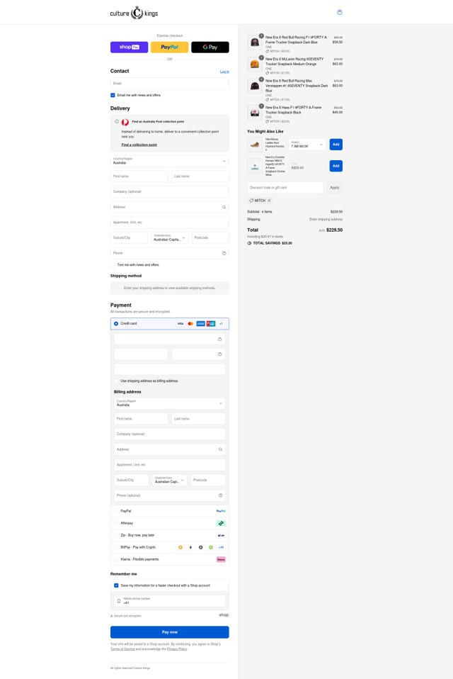 Culture Kings checkout page showing Culture Kings promo code box | Screenshot taken by SimplyCodes community member on Aug 24, 2025
