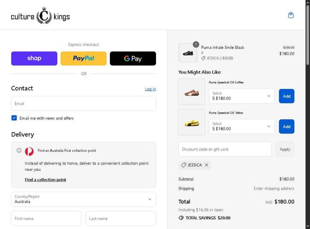 Culture Kings checkout page showing Culture Kings promo code box | Screenshot taken by SimplyCodes community member on Sep 5, 2025