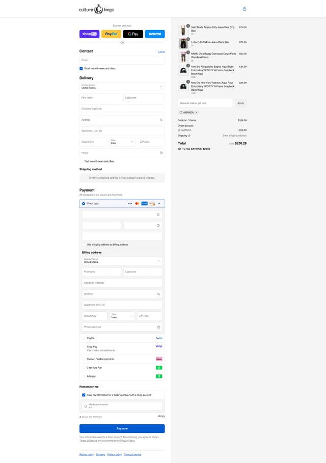 Culture Kings US checkout page showing Culture Kings US promo code box | Screenshot taken by SimplyCodes community member on Aug 25, 2025