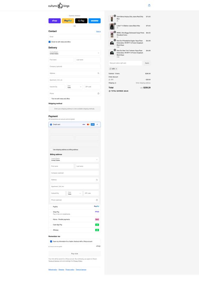Culture Kings US checkout page showing Culture Kings US promo code box | Screenshot taken by SimplyCodes community member on Sep 15, 2025