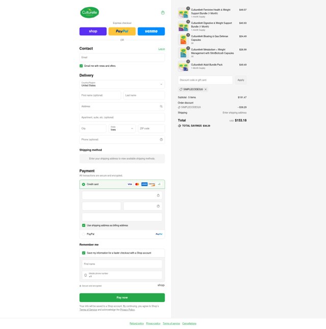 Culturelle checkout page showing Culturelle promo code box | Screenshot taken by SimplyCodes community member on Sep 3, 2025