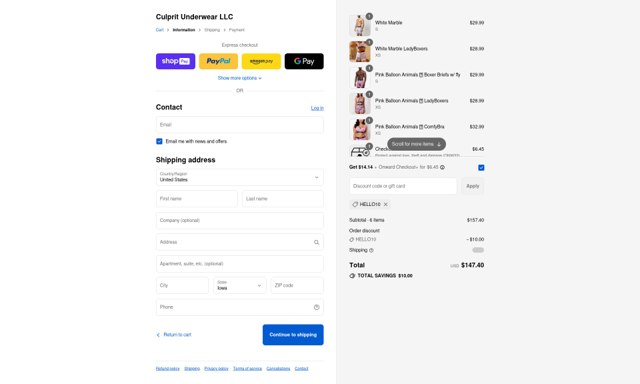 Culprit Underwear checkout page showing Culprit Underwear discount code box | Screenshot taken by SimplyCodes community member on Aug 27, 2025