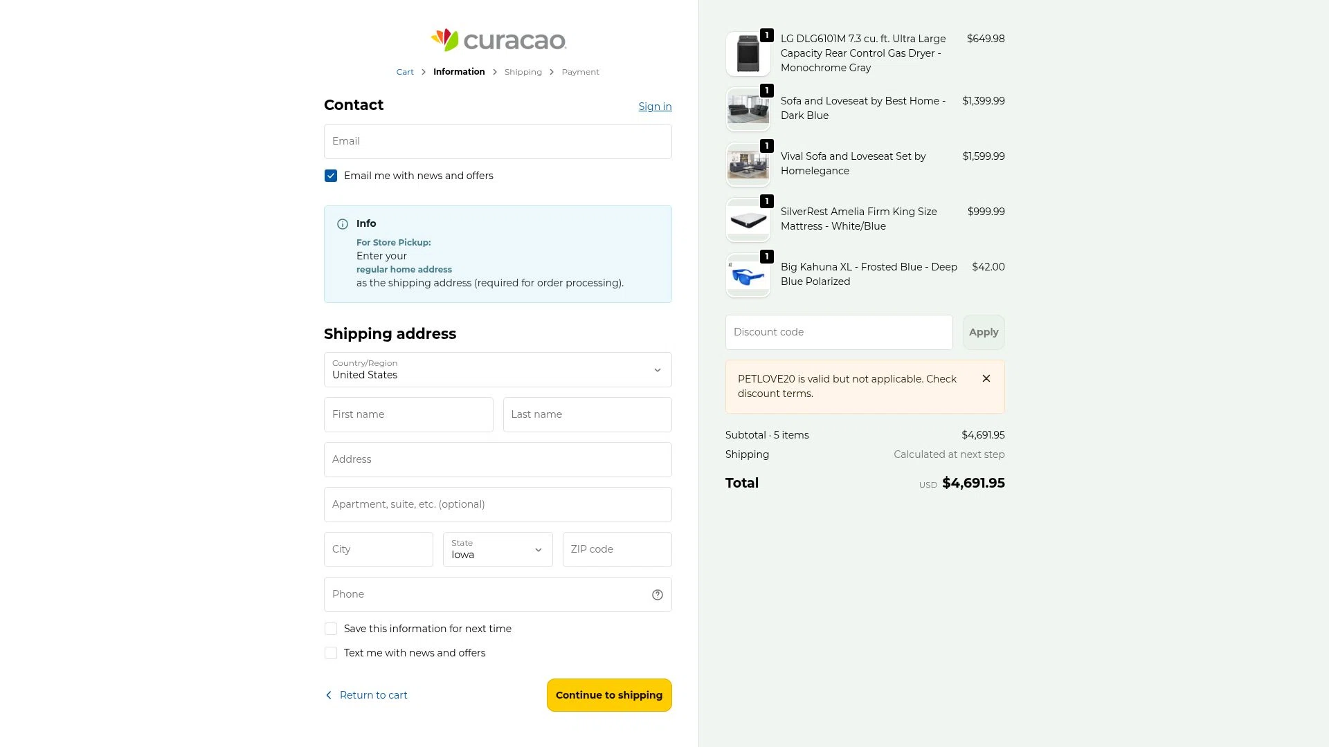 Curacao checkout page showing Curacao promo code box | Screenshot taken by SimplyCodes community member on Feb 13, 2026