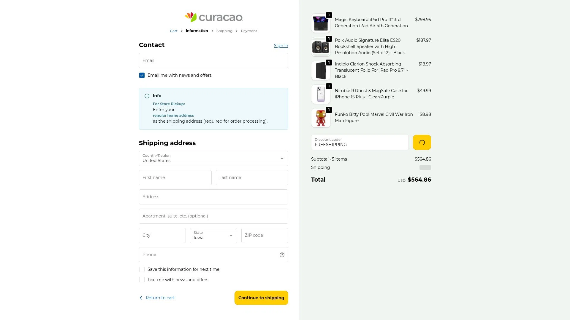 Curacao checkout page showing Curacao promo code box | Screenshot taken by SimplyCodes community member on Feb 5, 2026