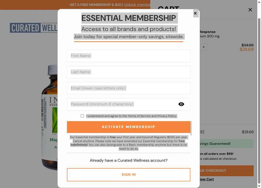 Curated Wellness checkout page showing Curated Wellness discount code box | Screenshot taken by SimplyCodes community member on Dec 23, 2025