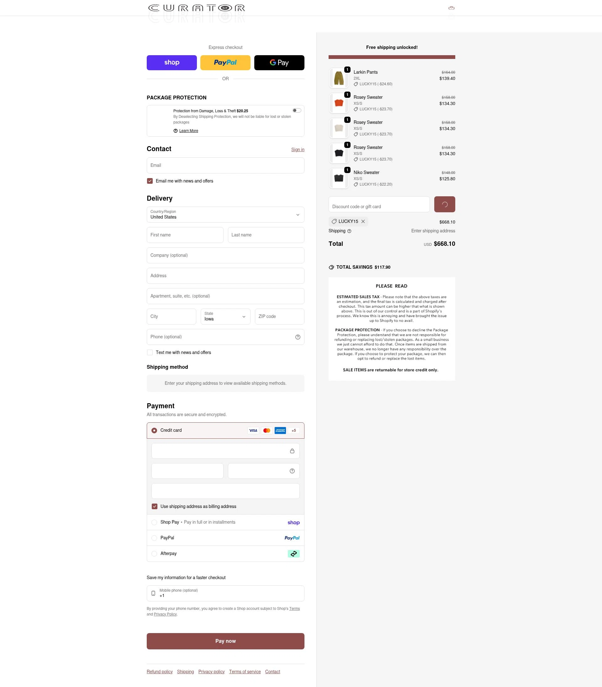 Curator checkout page showing Curator promo code box | Screenshot taken by SimplyCodes community member on Feb 14, 2026