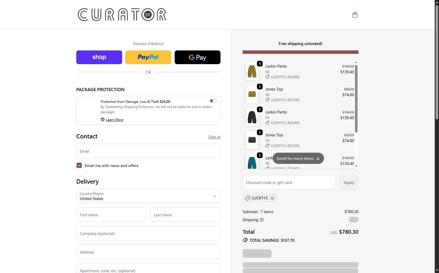 Curator checkout page showing Curator promo code box | Screenshot taken by SimplyCodes community member on Feb 18, 2026