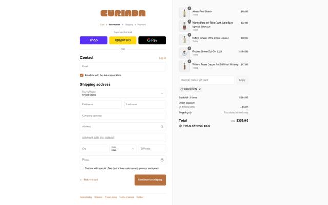 Curiada checkout page showing Curiada discount code box | Screenshot taken by SimplyCodes community member on Sep 8, 2025