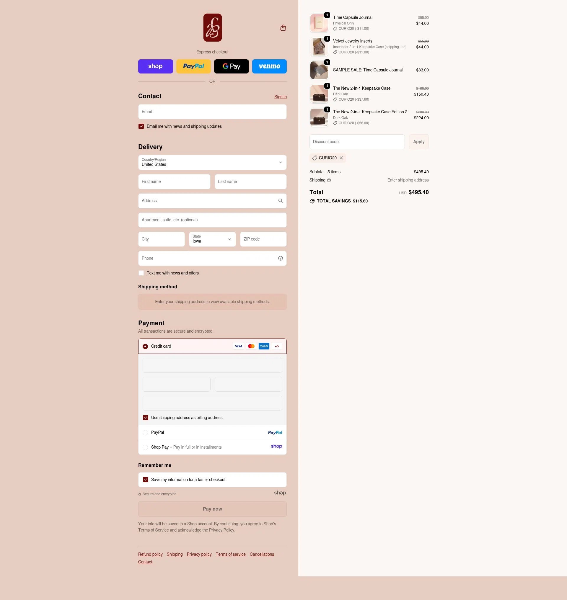 Curio Blvd checkout page showing Curio Blvd promo code box | Screenshot taken by SimplyCodes community member on Dec 12, 2025