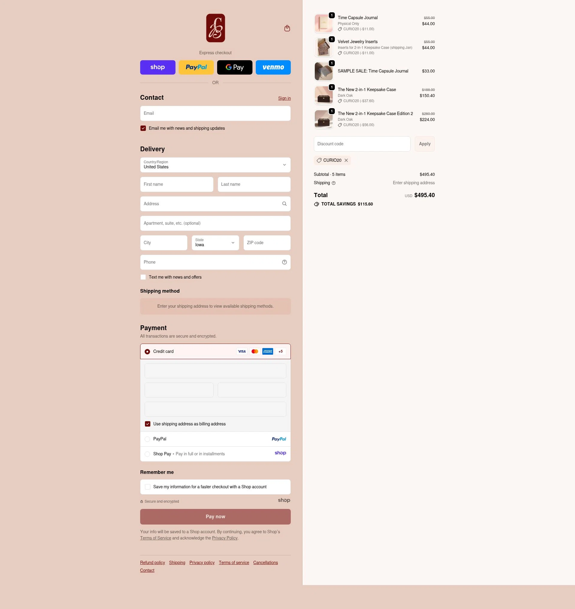 Curio Blvd checkout page showing Curio Blvd promo code box | Screenshot taken by SimplyCodes community member on Dec 6, 2025